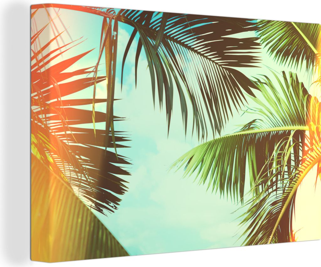 OneMillionCanvasses - Leinwandbilder - 140x90 cm, Palmen - Himmel - Sonne, Wandbilder Kunstdruck Wanddekoration