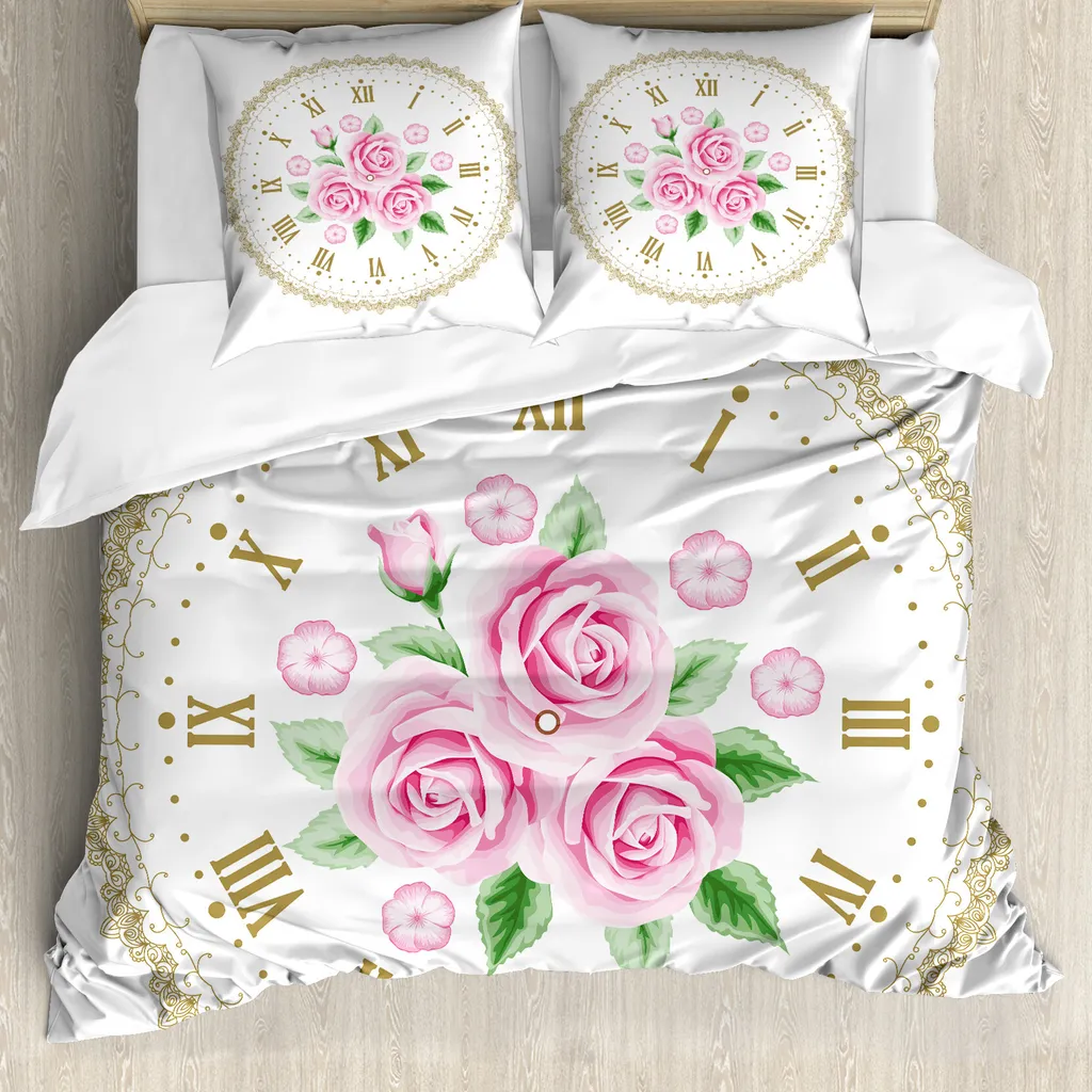 Arredamento Letto ABAKUHAUS Vintage Clock Roses 155x220 Shabby