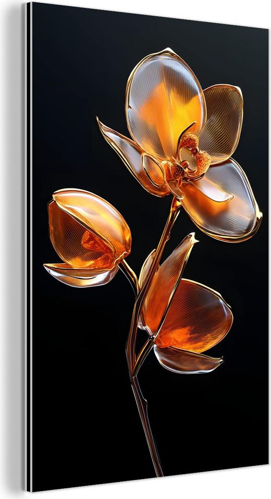 MuchoWow Wanddekoration Metall Metallbild Wandkunst 20x30 cm Blume - Orchidee - Orange MuchoWow Aluminium Gemälde - Alu Dibond Bild