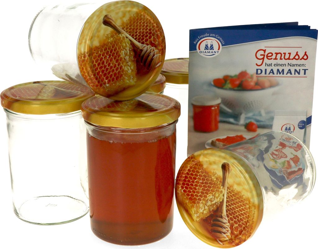 6er Set Einmachglas 435 ml Deckel Honigwabe Rund- Einkochgläser Vorratsglas Gläser Aufbewahrung