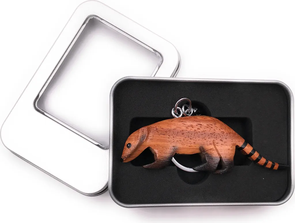 Ciondolo portachiavi in legno a forma di formichiere, mammifero e animale selvatico, in confezione regalo