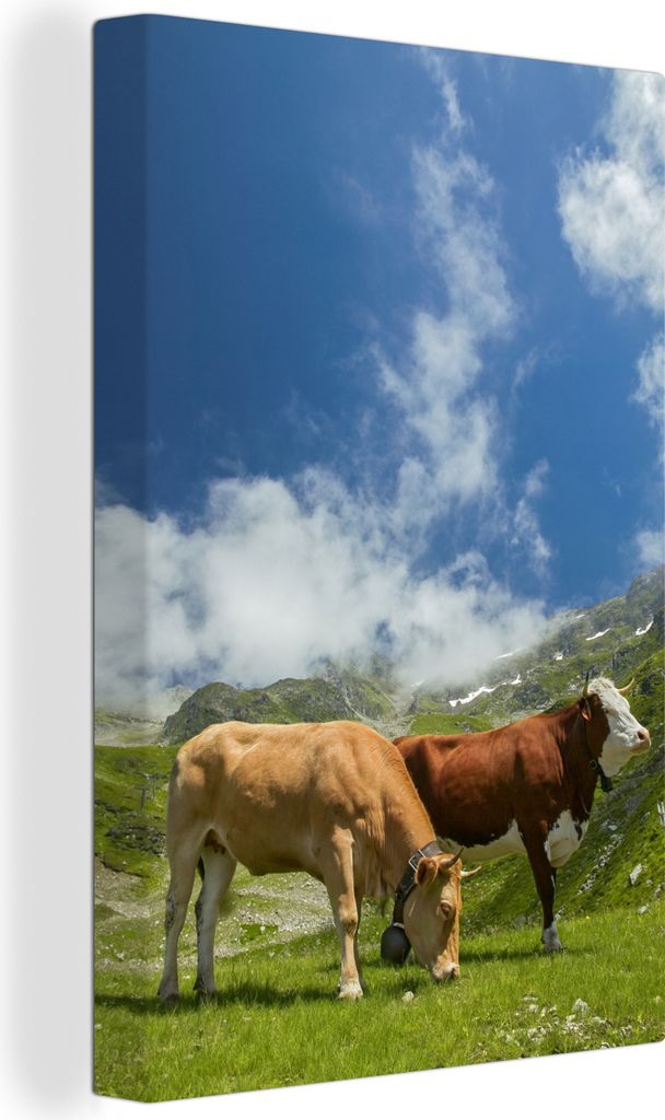 OneMillionCanvasses - Leinwandbilder - 90x140 cm, Kühe - Licht - Alpen, Wandbilder Kunstdruck Wanddekoration - Foto auf Leinwand - Gemälde auf ...