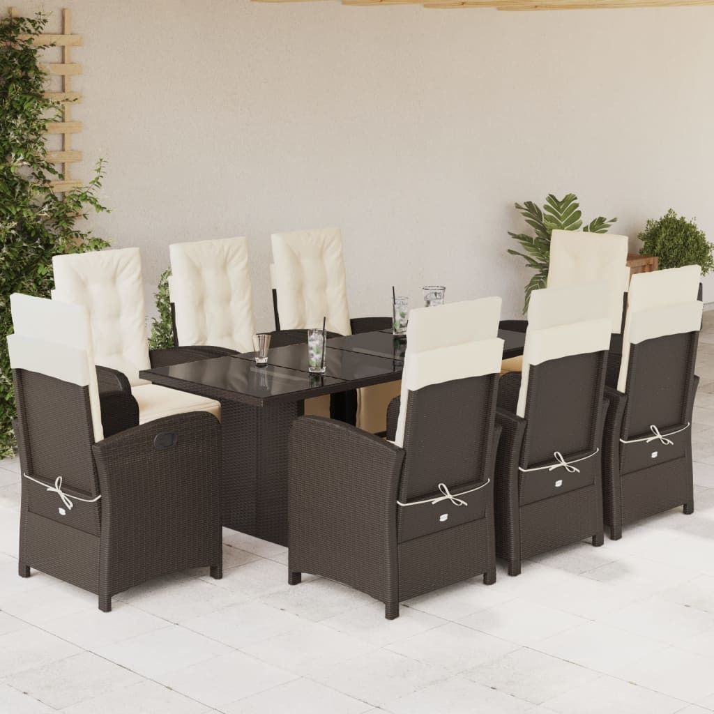 Maison Exclusive - 9-tlg. Garten-Essgruppe mit Kissen Braun Poly Rattan