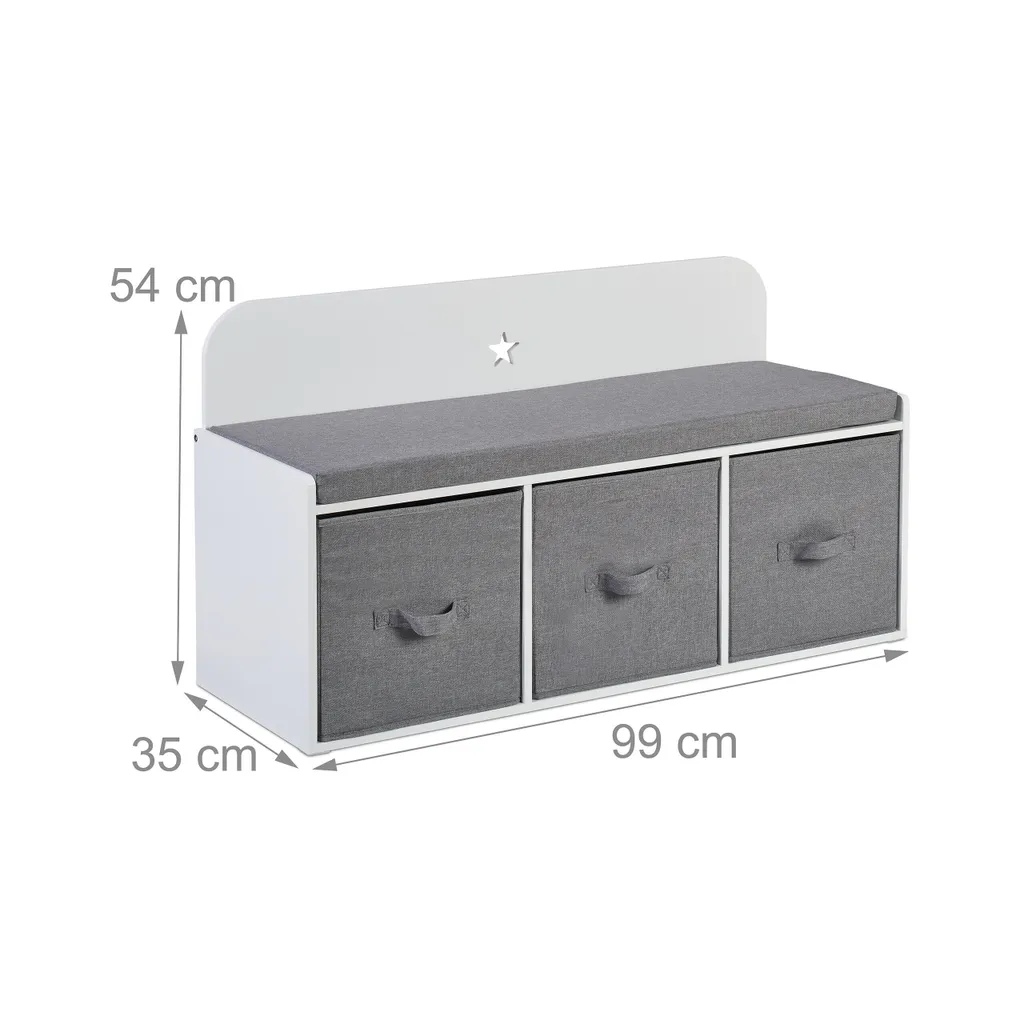 Banc enfant robuste avec coffre à jouets blanc et couvercle sécurisé - 4