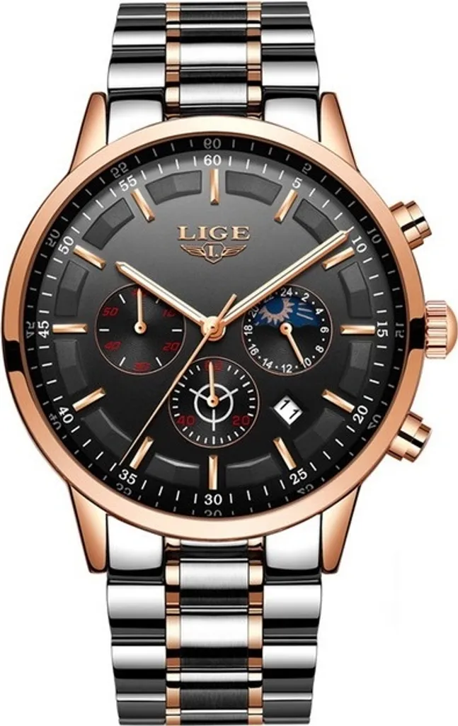 Montre Étanche LIGE Argent Or KP4058 - Design Robuste et Finition Luxe