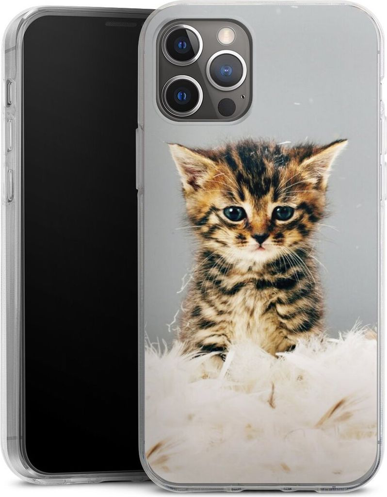 DeinDesign Handyhülle für Apple iPhone 12 Pro Silikon Hülle Case Smartphone Schutzhülle Feder Haustier Katze