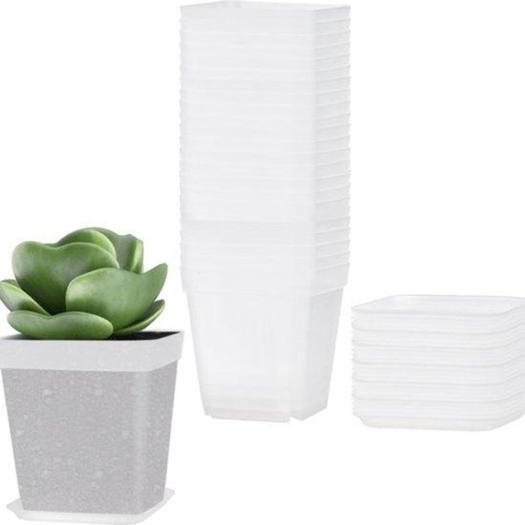 24 Stück kleine Kunststoff-Gartentöpfe mit Filzunterlage, runde transparente Orchideen-Germinationstöpfe für Keimlinge, Sämlinge, Fettpflanzen...