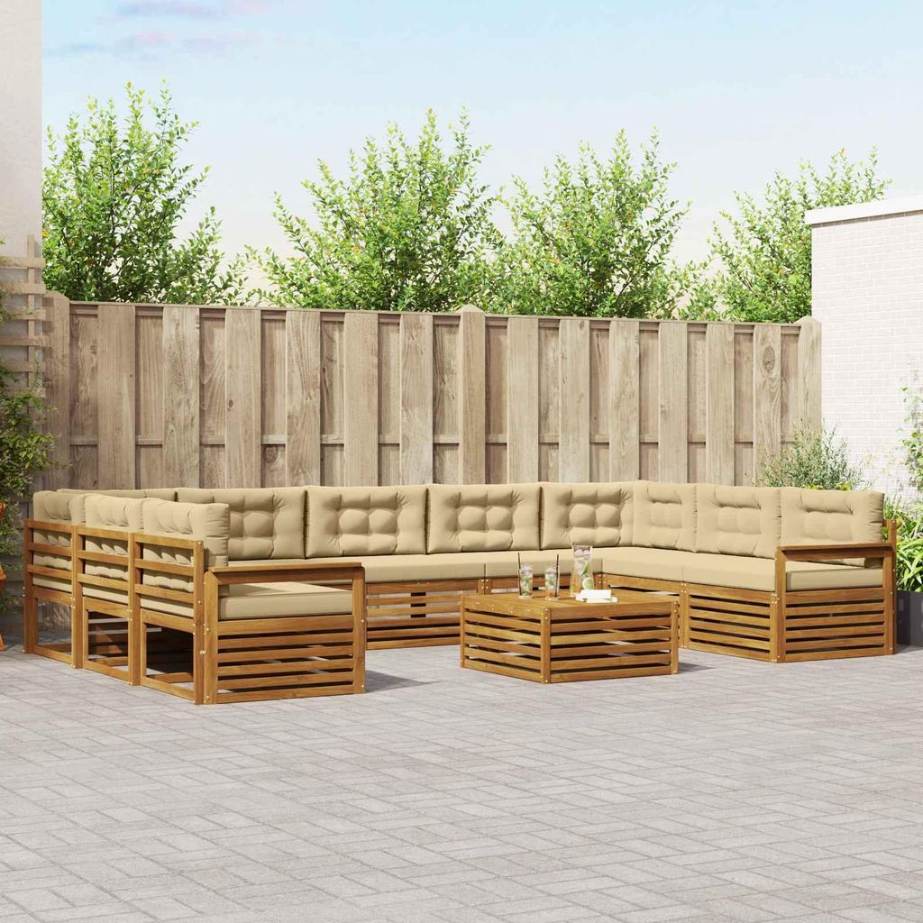 "Neues Produkt" Sofagarnituren - CLORIS - Terrassen-Sofa - 10 pcs - Natur und Beige Massivholz Akazie - Modern Gartensofas V1635