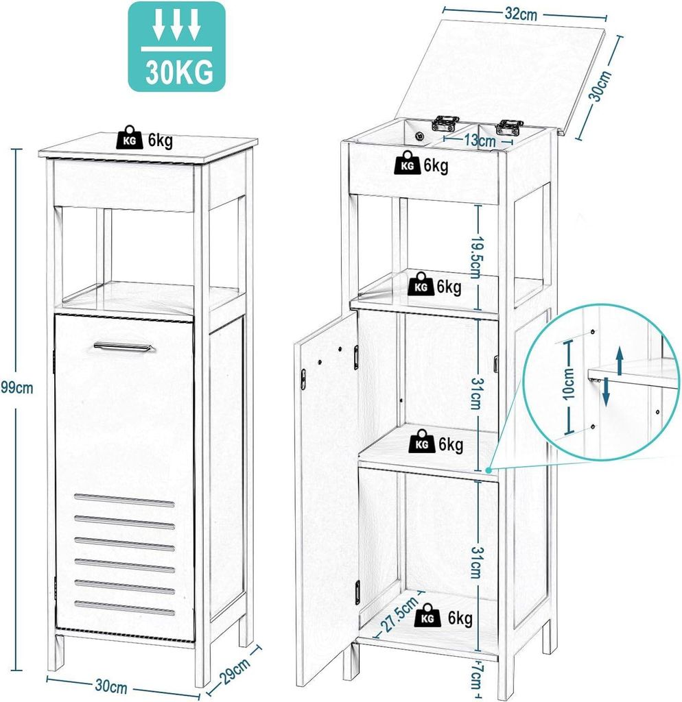 Weißer Badezimmerschrank, Hoher Schrank, 1 Tür, E Produktbild-Vorschau 9