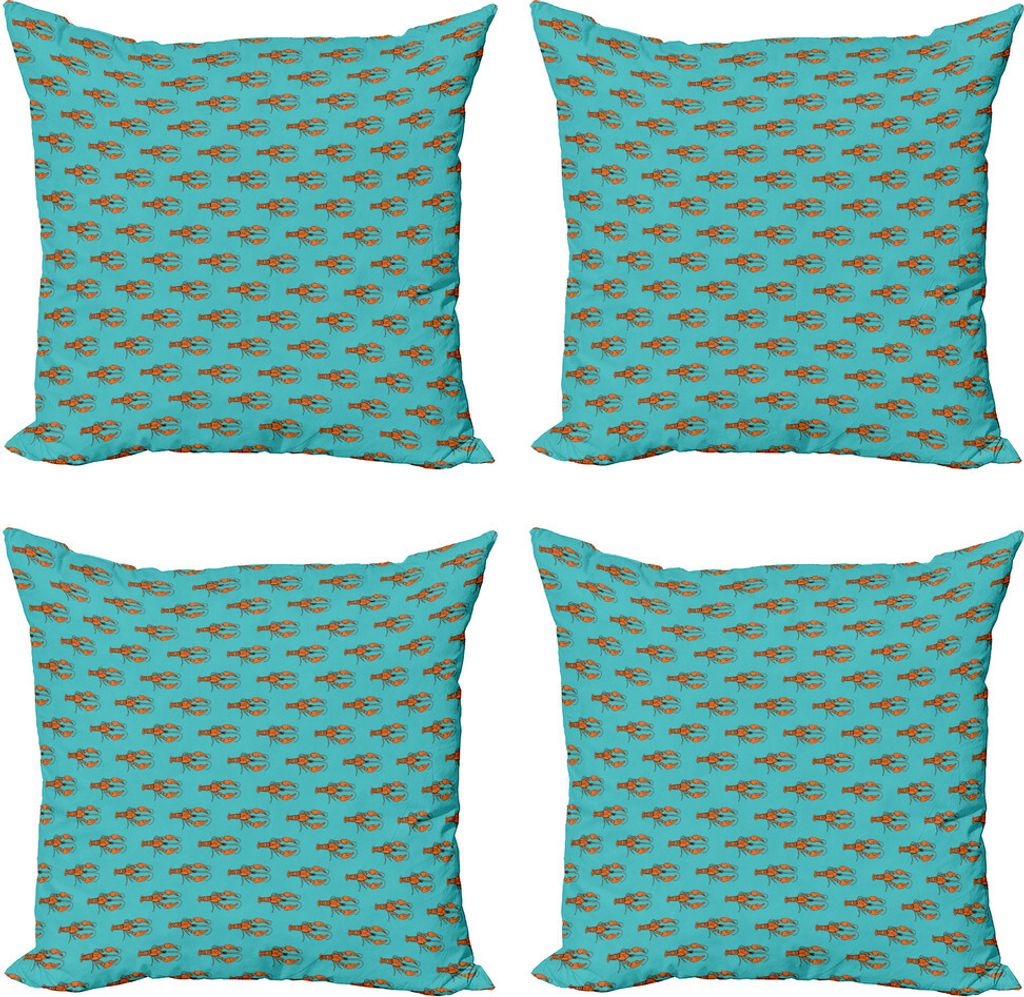 ABAKUHAUS Hummer Kissenbezug Set (4 Stück), Gekochter Hummer Lebensmittel, Moderner Doppelseitiger Digitaldruck, 60 cm x 60 cm, Sky Blau und Orange
