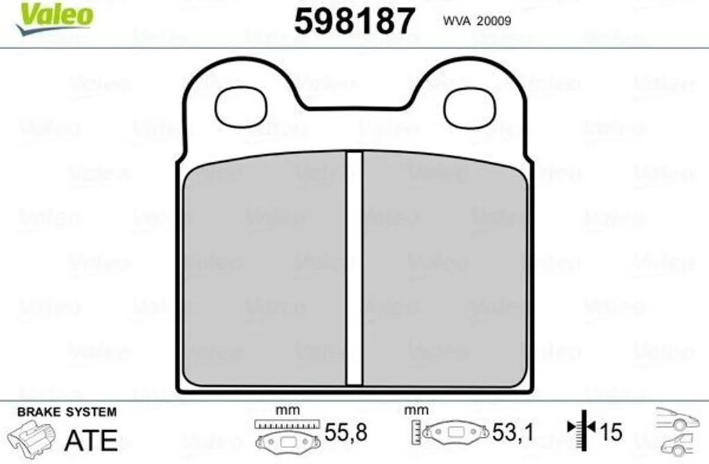 Jeu de plaquettes de frein à disque Valeo 598187 pour voitures rétro