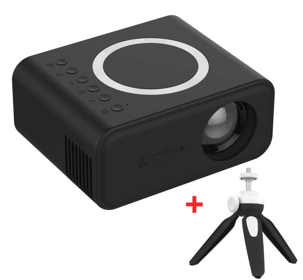 LED Mini Beamer Projektor - T4 - Tragbar - Kabellos - 254 cm Bild - USB-Anschluss - EU-Stecker - Mit Stativ - Schwarz