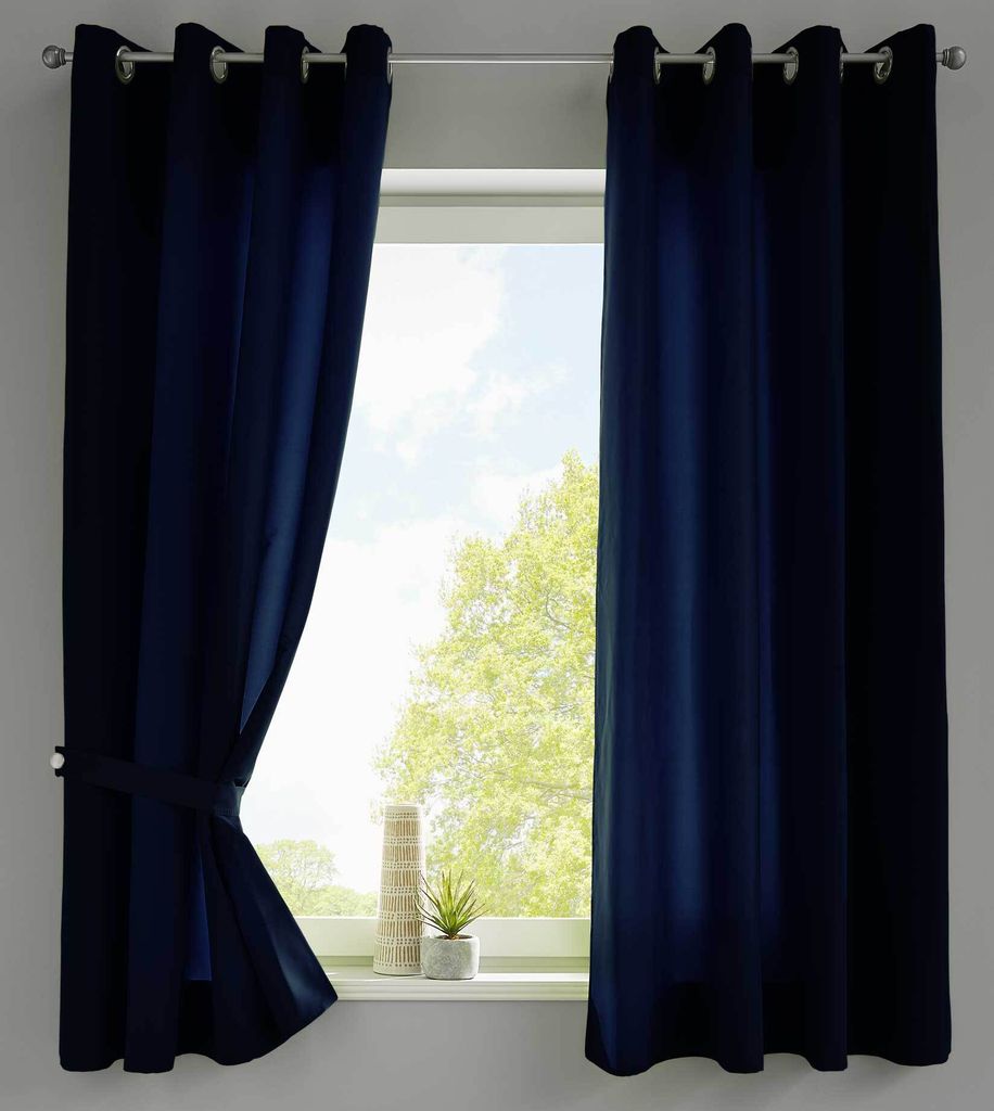 2er Set Vorhänge Schal Ösen »Berlin« HxB 175x140 cm Dunkelblau Blickdicht Microsatin Lichtdurchlässig Uni Matt, 20405N2