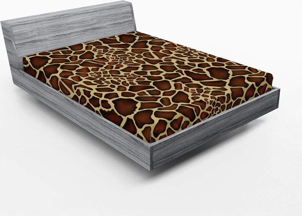 ABAKUHAUS Sambia Spannbetttuch, Giraffen-Haut-Muster-wild lebende Tiere symbolisches Zoo-Hippie-Art Artful Bild, 140 x 200 cm, Redwood Blassgelb