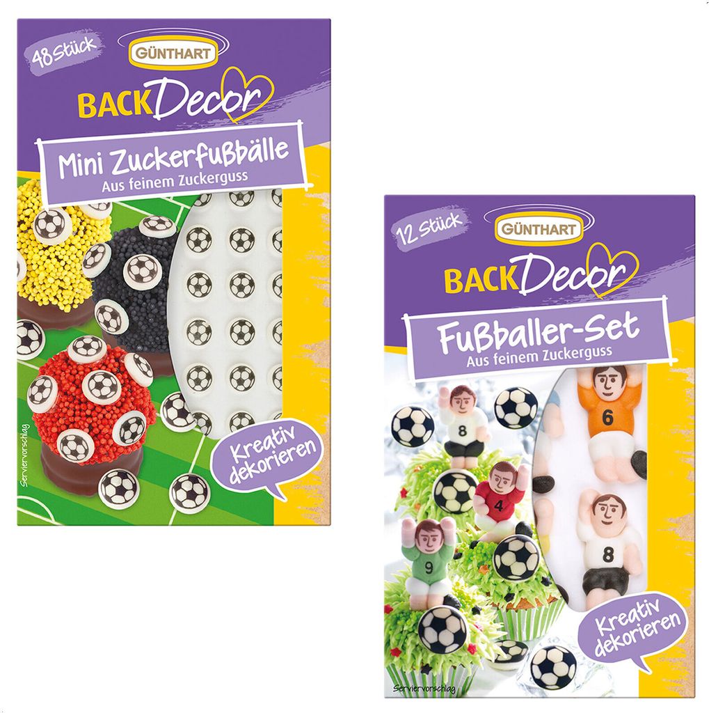 BackDecor Fußball Set 48 Mini Fußbälle und Zucker Fußballer