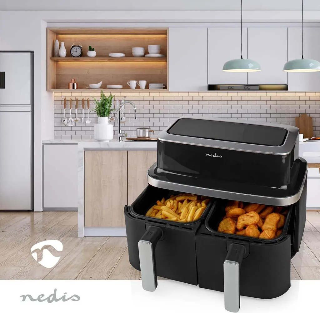 Friteuse Air Chaud Nedis 2600W Double Compartiment KAAF320BK