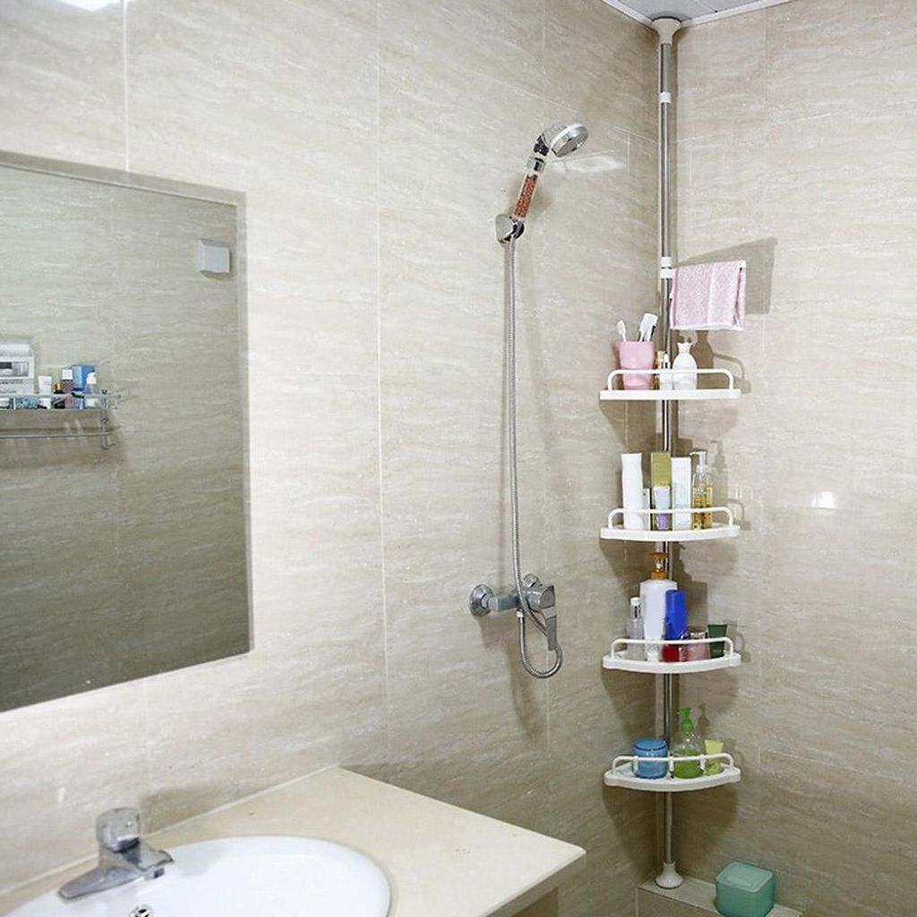 Vierstöckiges Edelstahl-Eckregal für das Badezimmer, vom Boden bis zur Decke, zur Aufbewahrung und Organisation