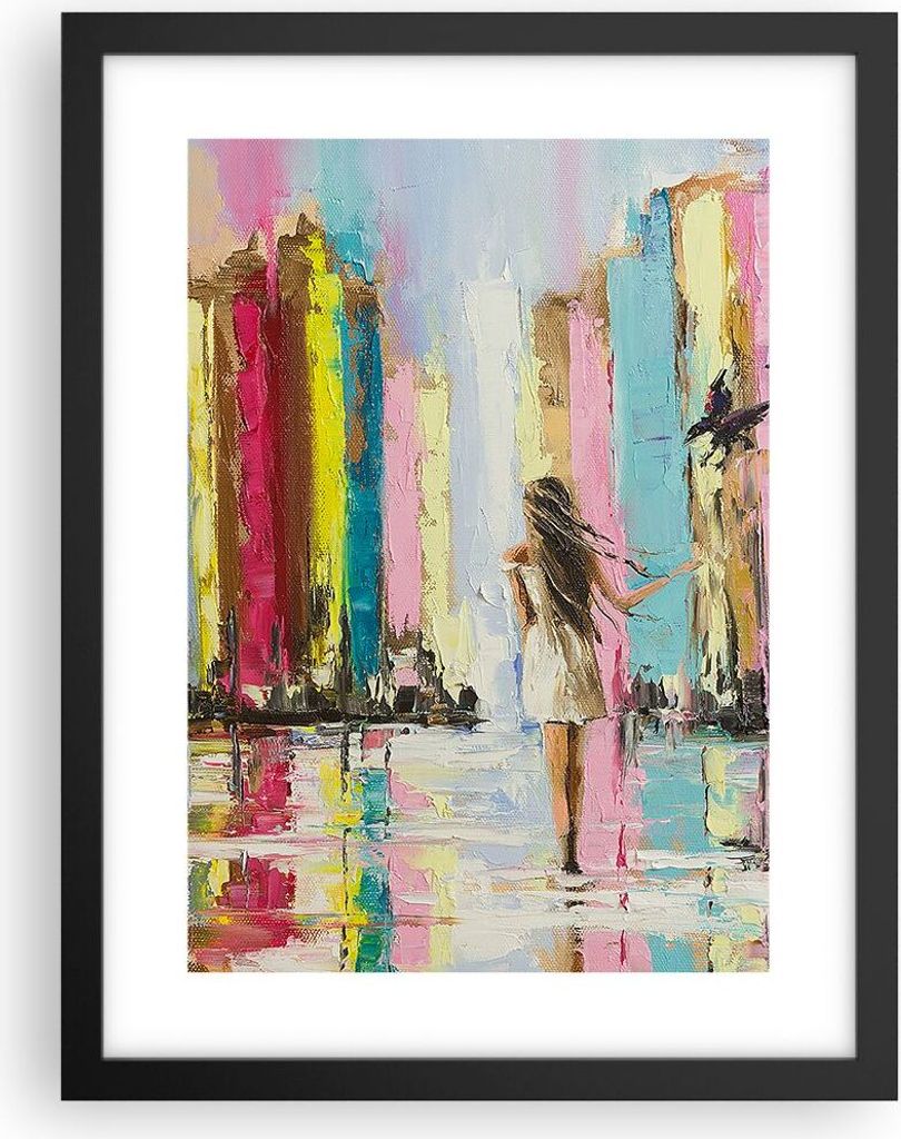 Gerahmtes Poster - Schwarzer Rahmen - Mädchen Vogel - 30x40 cm - Wand Bild - Wanddeko - Wandbilder - Kunstposter - Wandposter - Bilderrahmen - Bil...