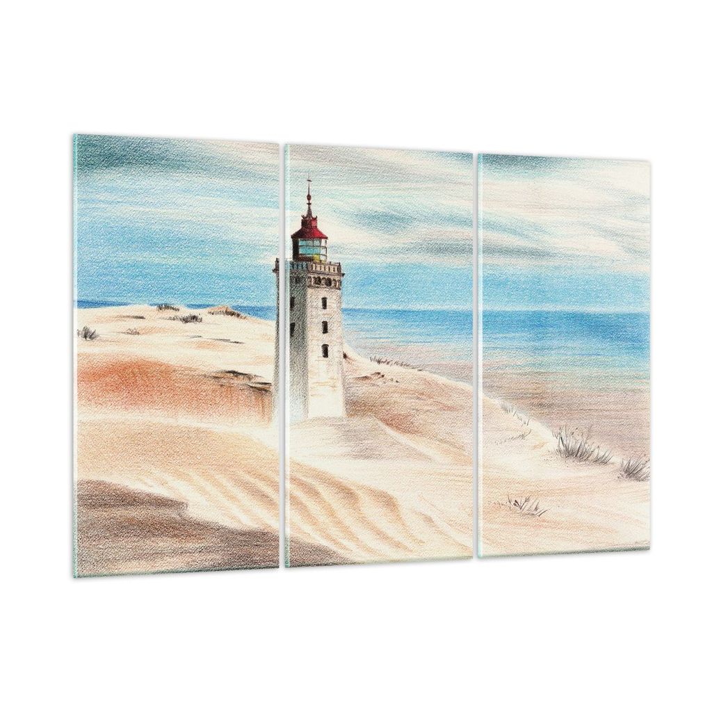 Bilder auf glas - 3 Teile - Laterne Meer Bild - 105x70cm - Glasbilder - Wandbilder - Bilder - zum Aufhängen bereit - Wanddekoration aus Glas - Gla...