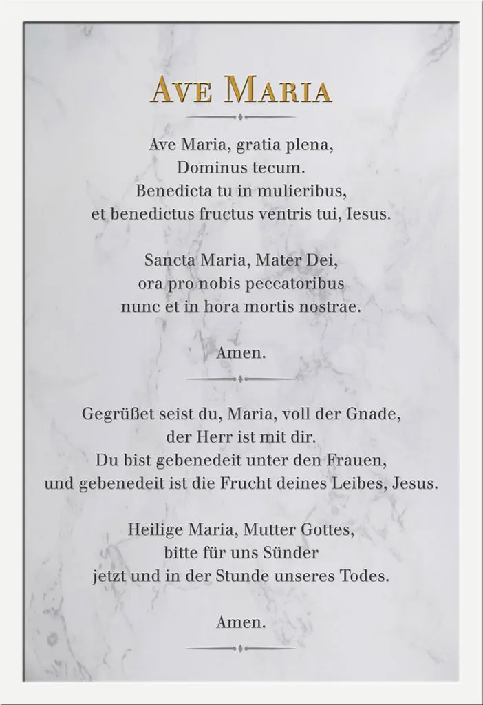 Poster Ave Maria Marbre Blanc avec Cadre Robuste : Déco Sacrée Durable