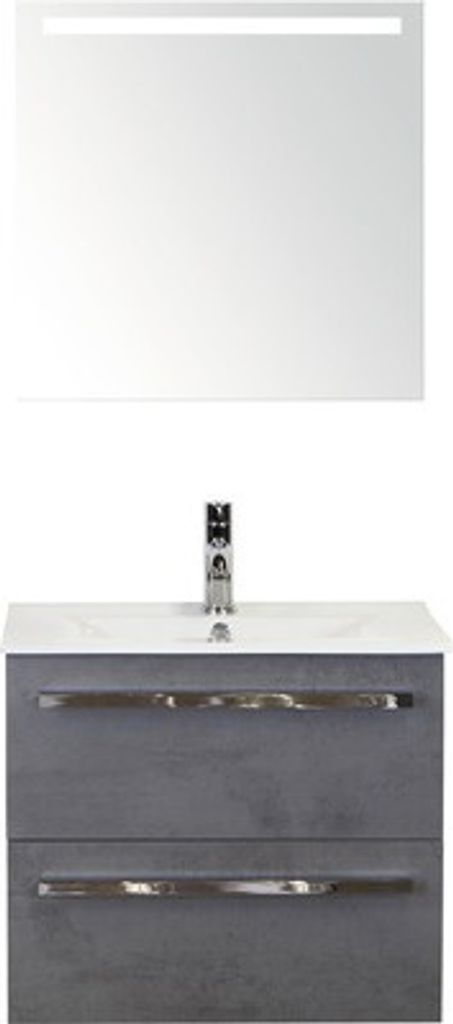 Badmöbel-Set Sanox Seville BxHxT 61 x 170 x 46 cm Frontfarbe beton anthrazit mit Waschtisch Keramik weiß und Waschtischu