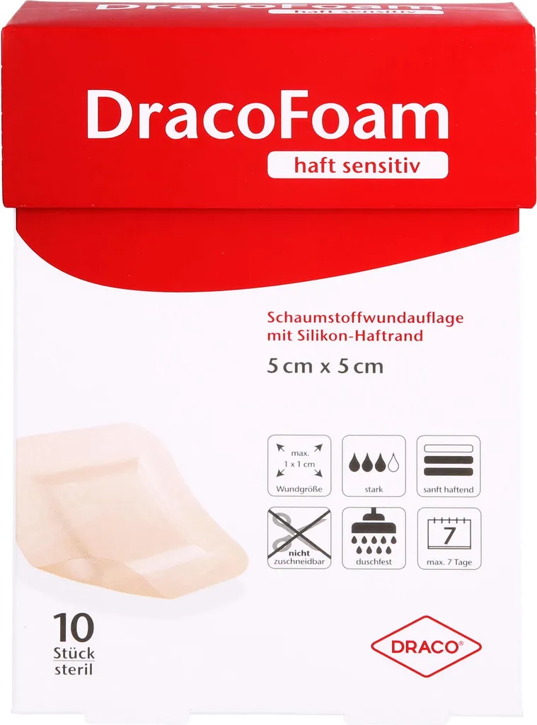 Pansement absorbant stérile DracoFoam haft sensitiv avec bord silicone