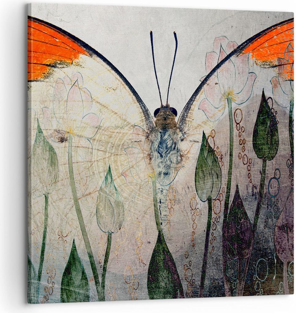 Bild auf Leinwand - Leinwandbild - Schmetterling Abstraktion - 60x60cm - Wand Bild - Wanddeko - Leinwanddruck - Bilder - Kunstdruck - Wanddekoratio...