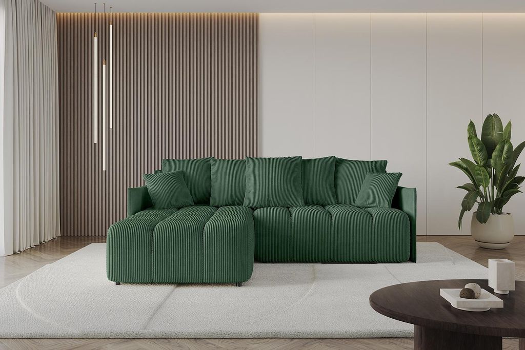 ALTDECOR Ecksofa mit Schlaffunktion und Bettkasten LONLI-L 251x189x68 cm Grün - Corner Sofa Bett Eckcouch Couch L-Form Schlafcouch Ausziehbar Wohn...