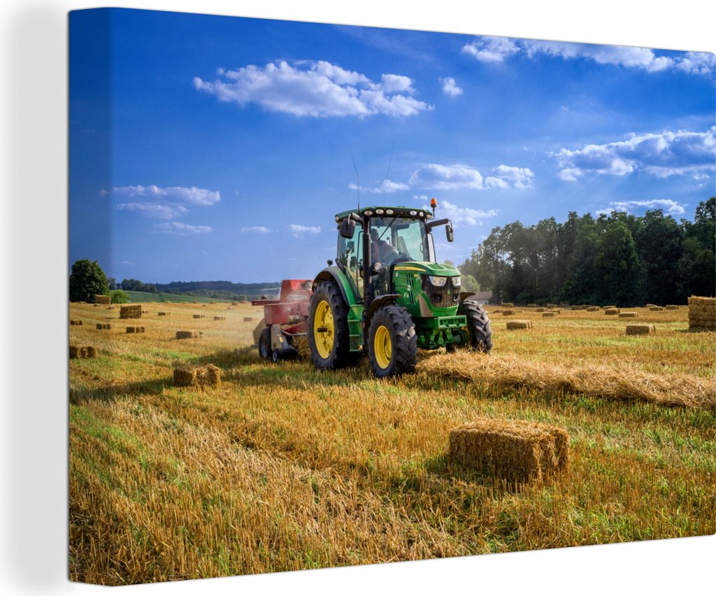 MuchoWow - Leinwandbilder - Traktor - Bauernhof - Heu - Feld - Sonne - Landleben, Wandbild, Wanddeko Bilder Wohnzimmer, 30x20 cm