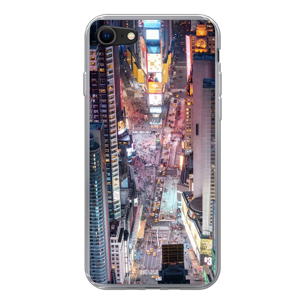 MuchoWow Handyhülle Schutzhülle Hülle für iPhone SE 2020 Blick von oben auf den Times Square in New York Silikon Softcase Handy Hülle - Kart...