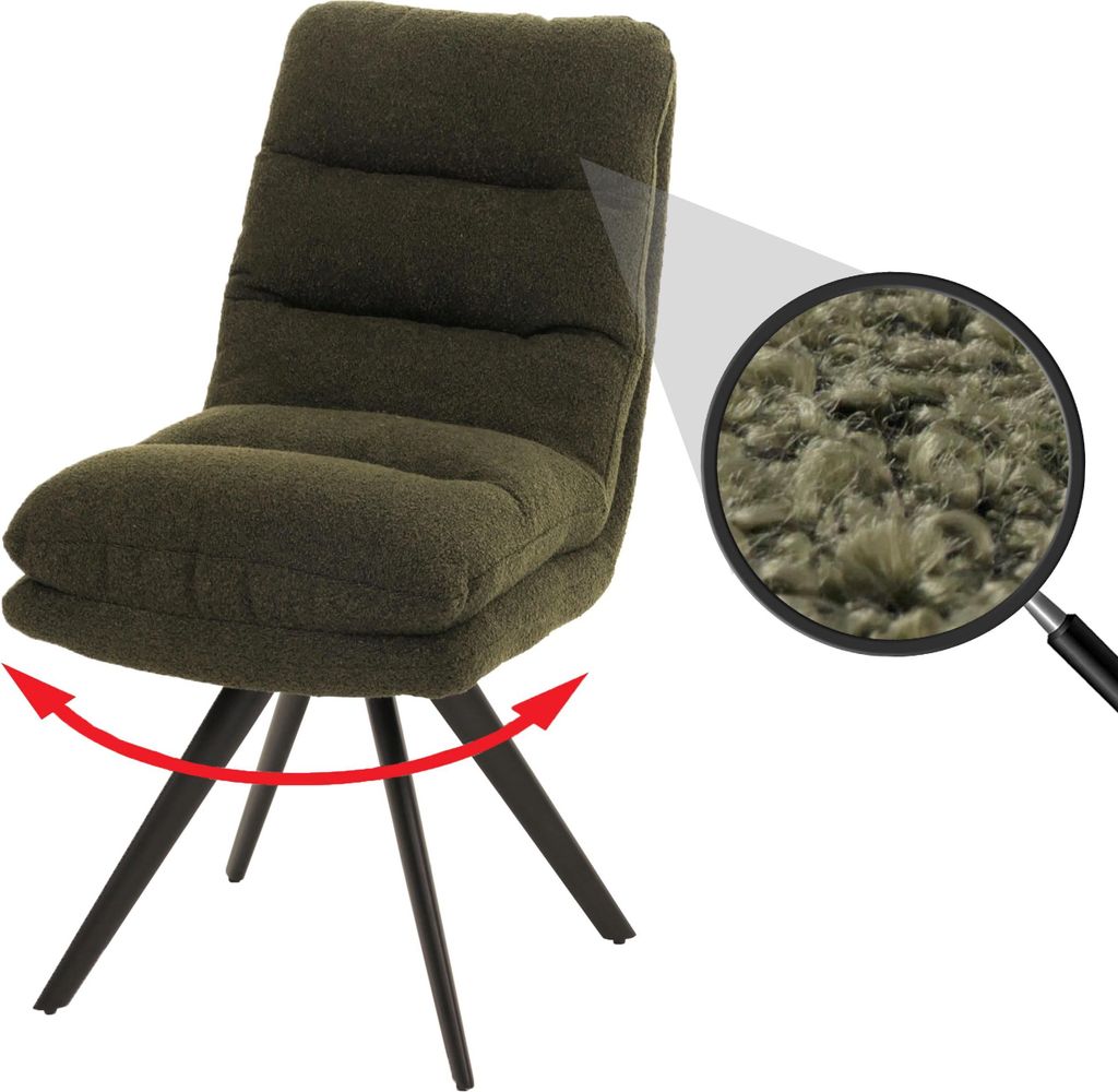 Esszimmerstuhl HWC-G66, Küchenstuhl Stuhl, drehbar Auto-Position Stoff/Textil Bouclé MVG grün