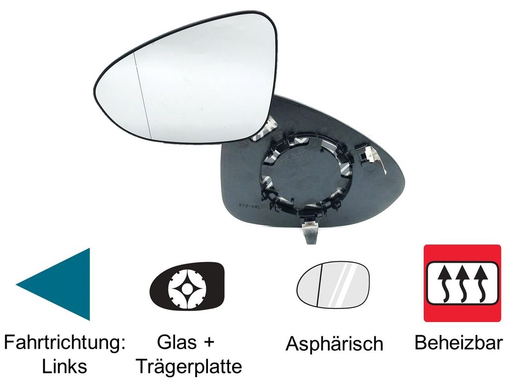Spiegelglas Außenspiegel Links Beheizbar - Für VW Up & Seat Mii
