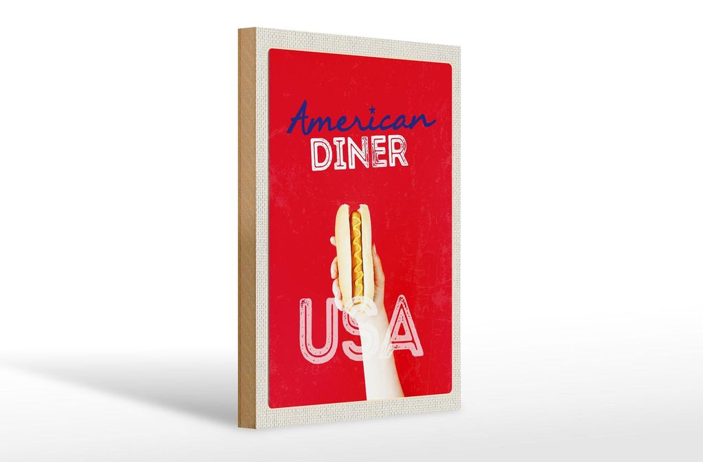 Holzschild Reise 20x30cm Amerika USA Hot Dog Fast Food