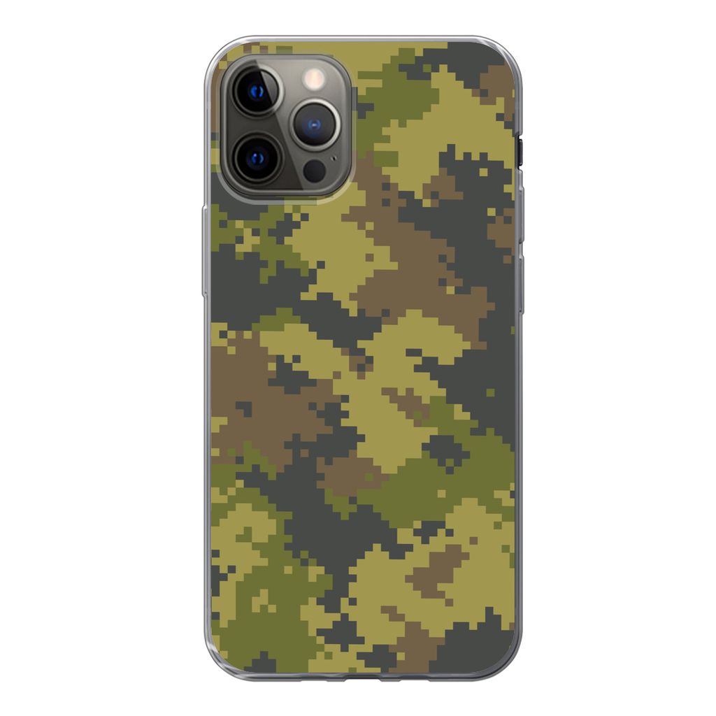 MuchoWow Handyhülle Schutzhülle Hülle für iPhone 12 Pro Illustriertes Tarnmuster von Pixeln Silikon Softcase Handy Hülle - Abdeckung