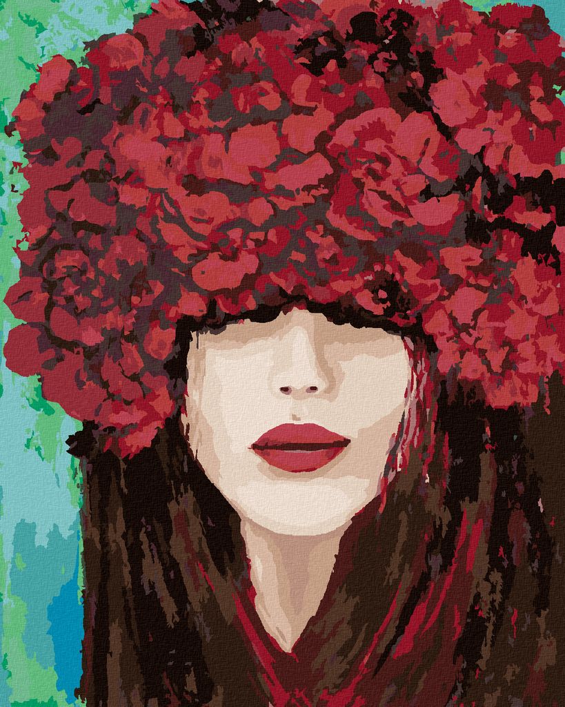 Zuty - Malen nach Zahlen - GESICHT MIT ROTEN ROSEN, 40x50 cm, ohne Keilrahmen