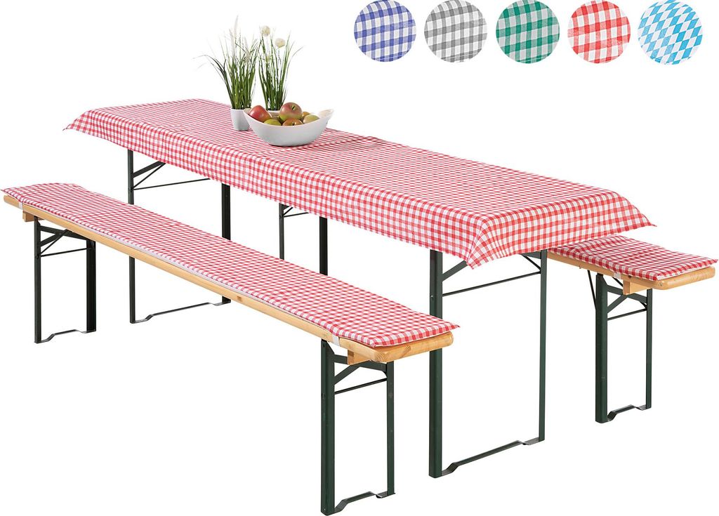heimtexland Auflagen Set 3-teilig für Bierzeltgarnitur 2x Polster Auflage Bierbank 1x Tischdecke Vichy Karo Garten Tischdeko Typ331 rot Tischma...