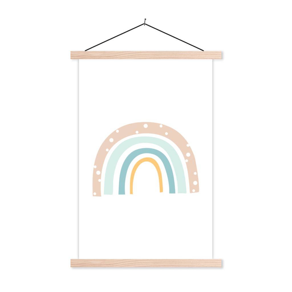 MuchoWow Textilposter Regenbogen - Kinder - Pastell - Tupfen - Baby 60x90 cm mit holzfarbenen Rahmen - Textil