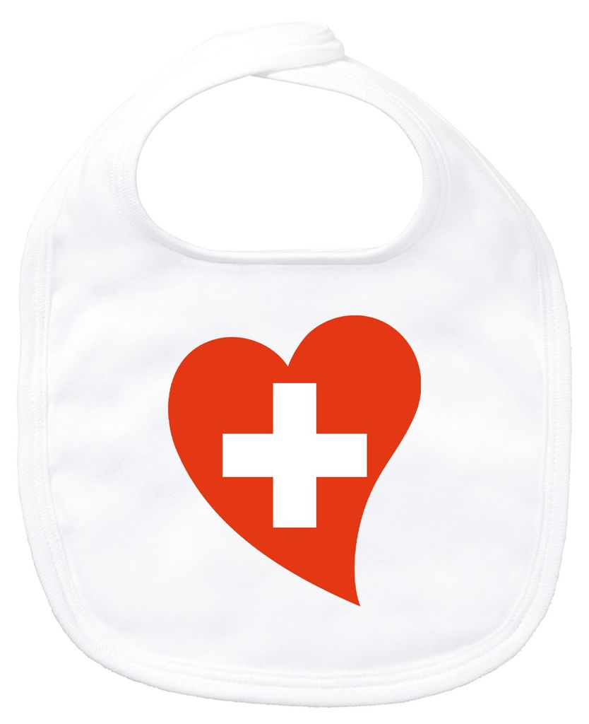 Huuraa Baby Lätzchen Schweiz Flagge Herz White Klettverschluss Baumwolle Latz Geschenkidee
