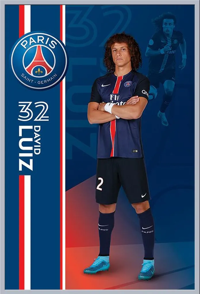 Affiche David Luiz Paris Saint-Germain et Cadre Shinsuke Argenté 61x91