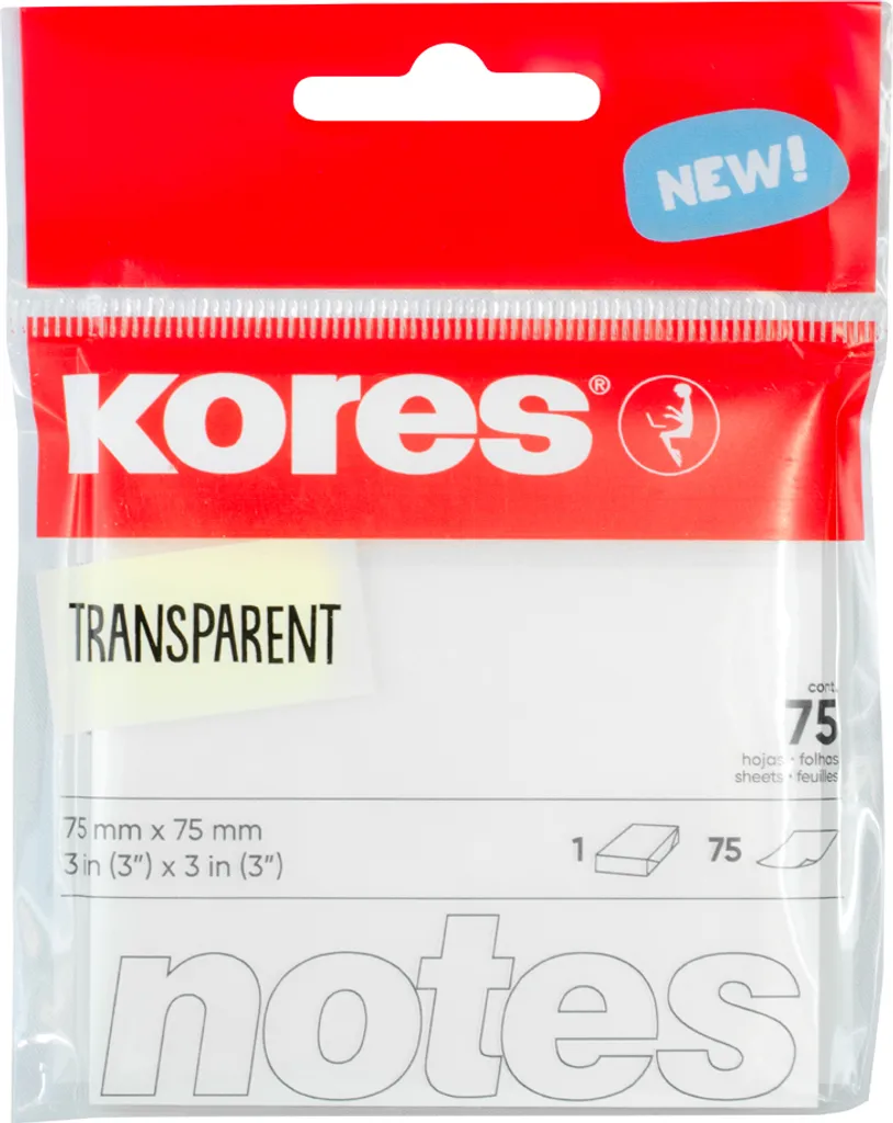 Notes Transparentes Kores 75x75 mm idéales pour Annoter vos Livres et Cours