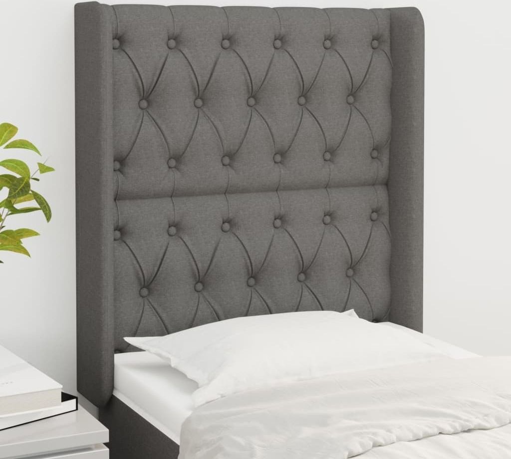 "Rabatt" Bettkopfteil modern - Kopfteil für Bett - mit Ohren Dunkelgrau 83x16x118/128 cm Stoff - Kopfteile CC4473