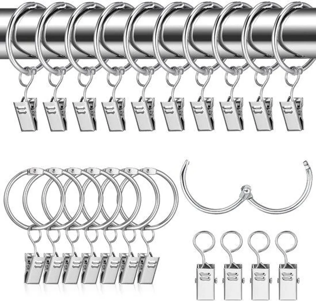 Anneaux de rideaux avec pinces en métal lot de 40 de diamètre 32 mm