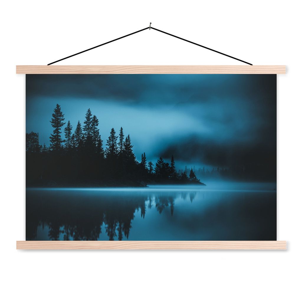 MuchoWow Textilposter Wald - Nebel - Wasser 60x40 cm mit holzfarbenen Rahmen - Bilder