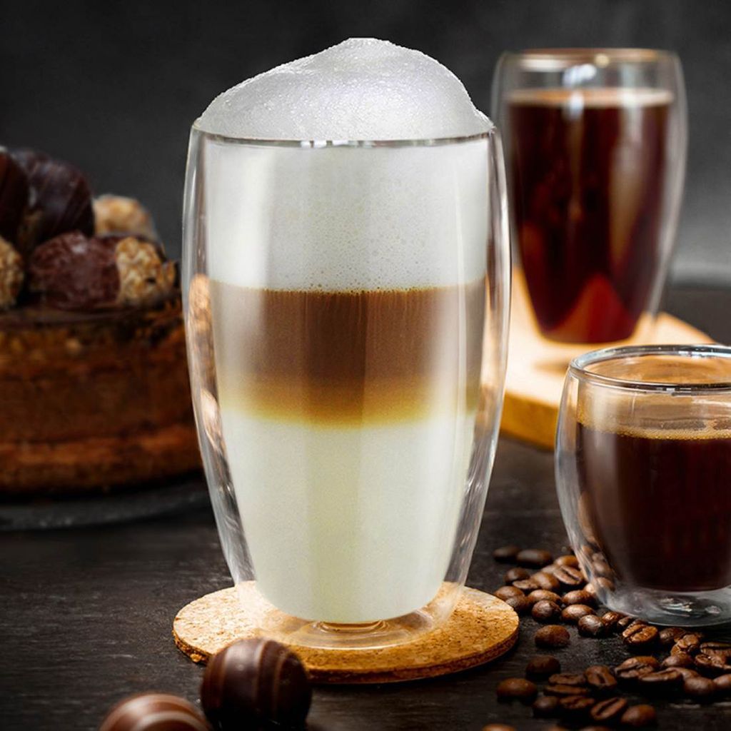 Creano dubbelwandige glazen 250ml, set van 4, groot hittebestendig drinkglas van borosilicaatglas, koffie/thee glazen