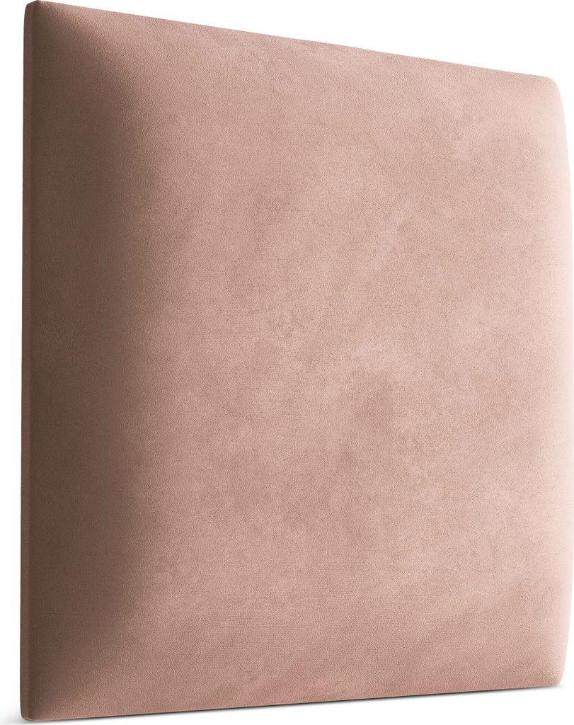 A close-up of a square padded headboard.