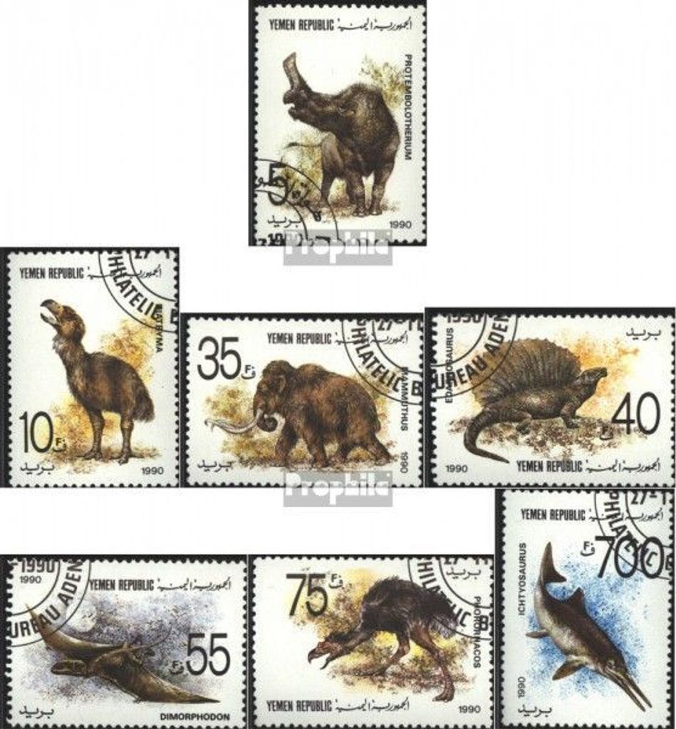Briefmarken Jemen (Republik) 1990 Mi 23-29 (kompl.Ausg.) gestempelt Prähistorische Tiere