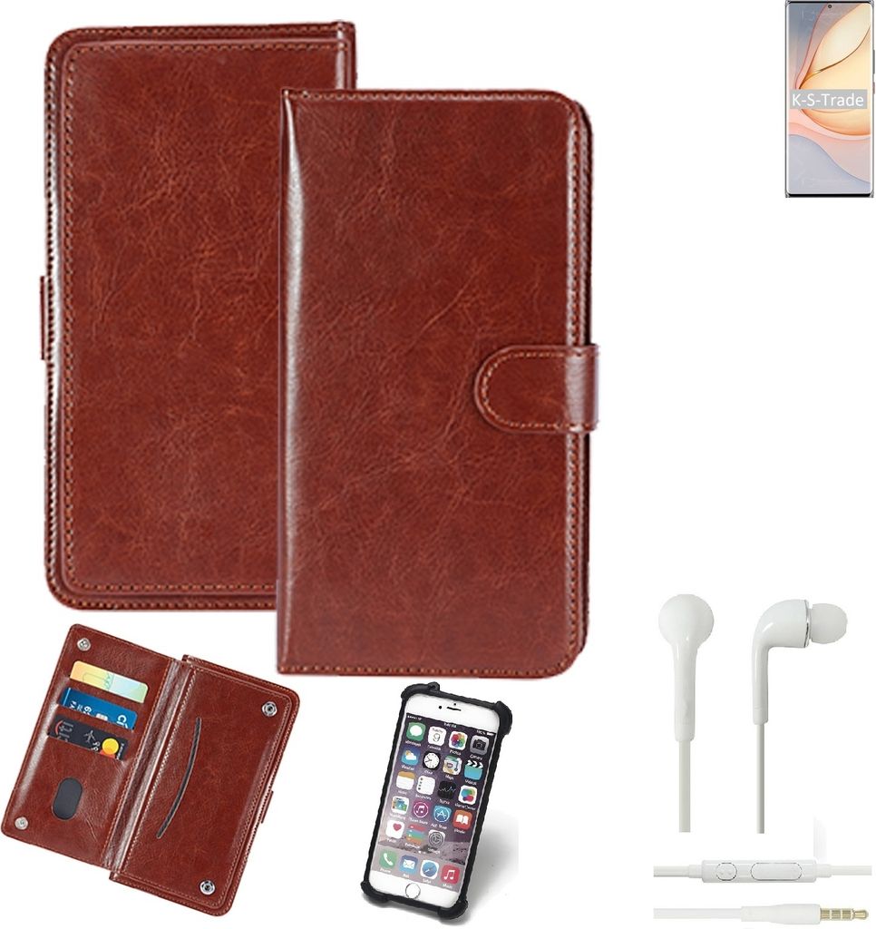 K-S-Trade 360° Hülle kompatibel mit nubia Z40 Pro inkl. Headphones braun Kunstleder Case BookCase WalletCase Kunstlederederhülle Handyhülle,