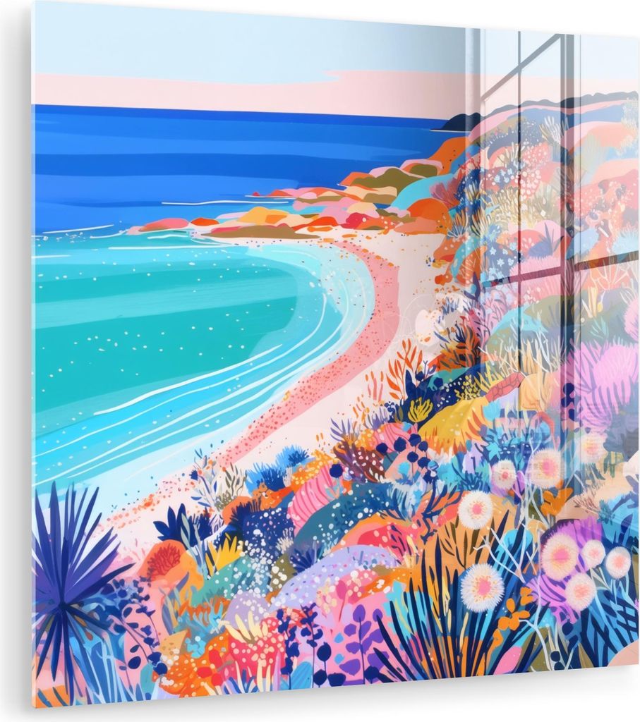MuchoWow Glasbilder - Bilder auf Wandbild - Foto auf Glas Blumenwiese - Meer - Sommer 20x20 cm Wanddekoration aus Glas - Acrylglasbild - Acrylbilde...