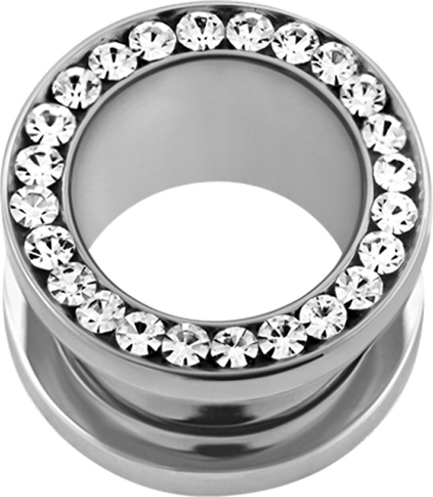 Tunnel Flesh Plug Edelstahl Zirkonia Kristall Strass Ohr Piercing Ohrstecker Double Flared Schraubverschluss silber-klar 10 mm