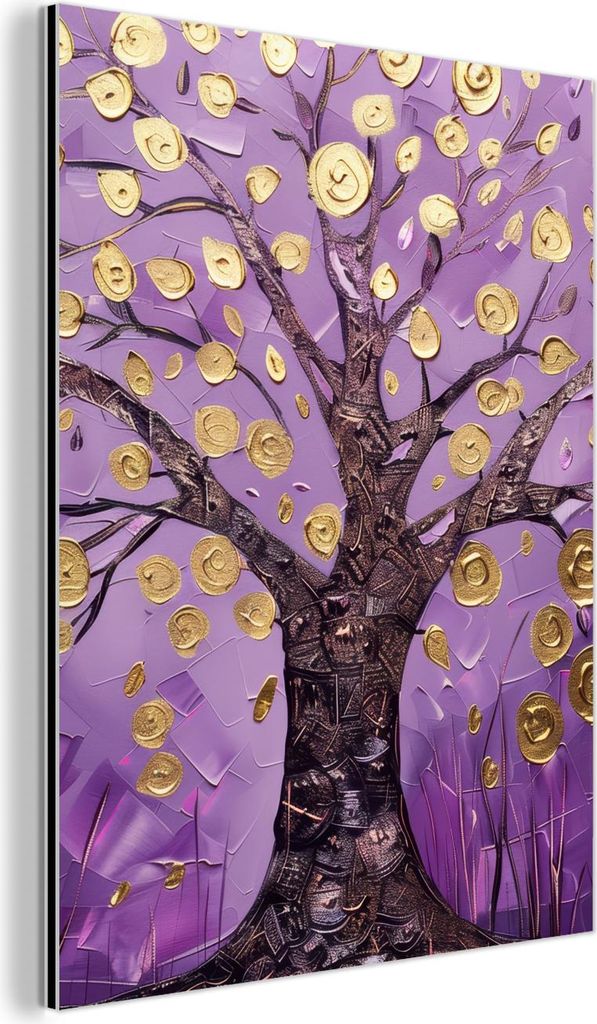 MuchoWow Wanddekoration Metall Metallbild Wandkunst 60x80 cm Baum des Lebens - Baum - Lila - Gold - Modern MuchoWow Aluminium Gemälde - Wanddekora...